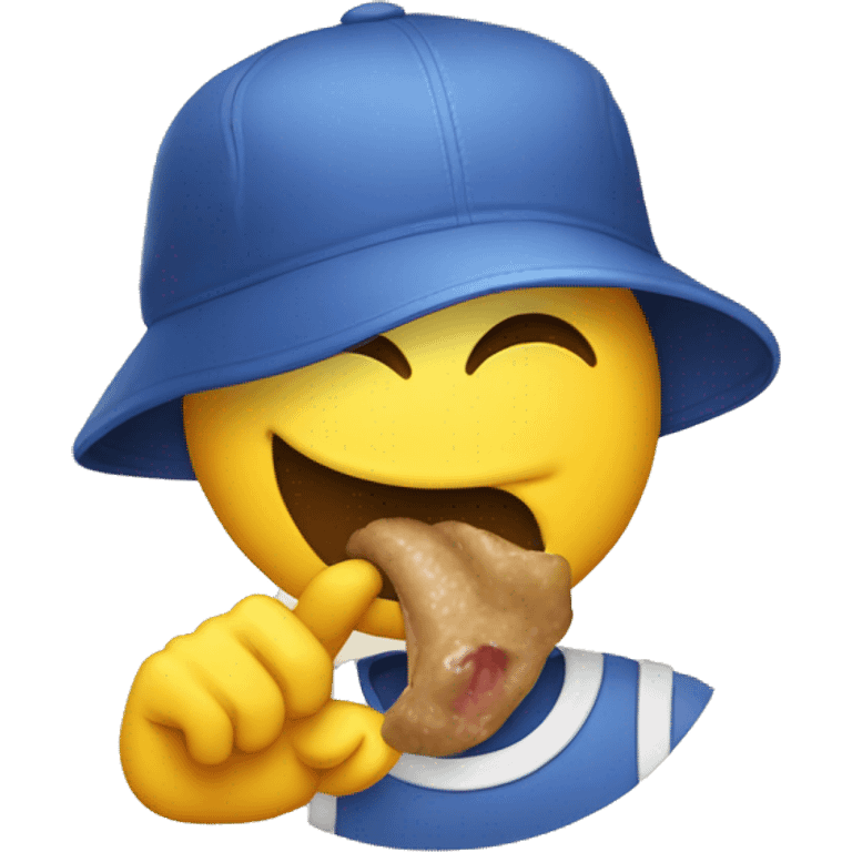 Emoji sacando la lengua con gorra y mano apuntando  emoji