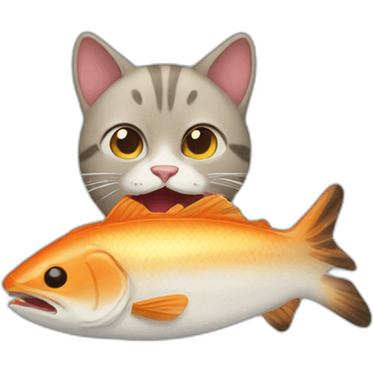 cat eats fish emoji