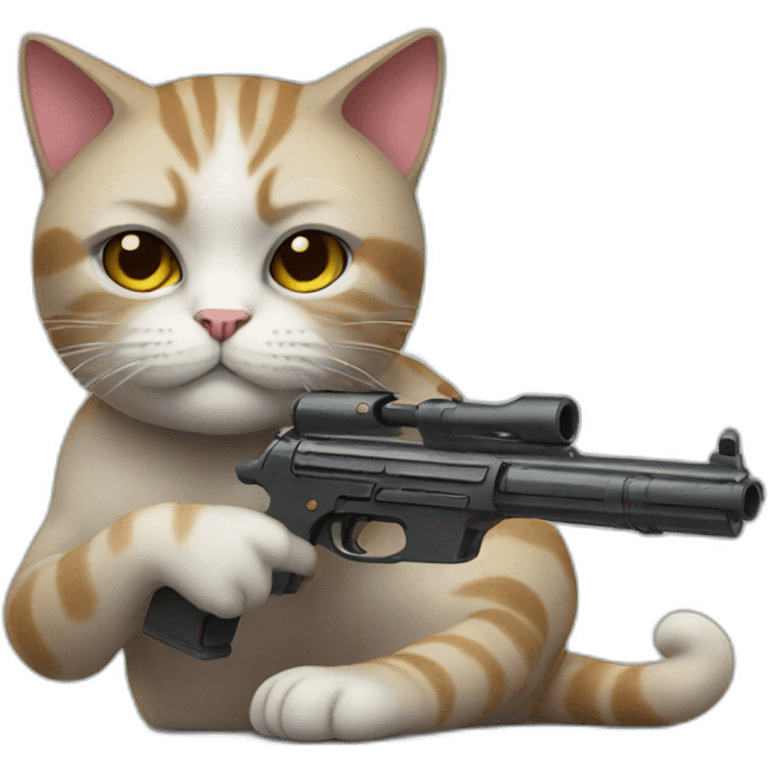 cat with gun and so tired emoji