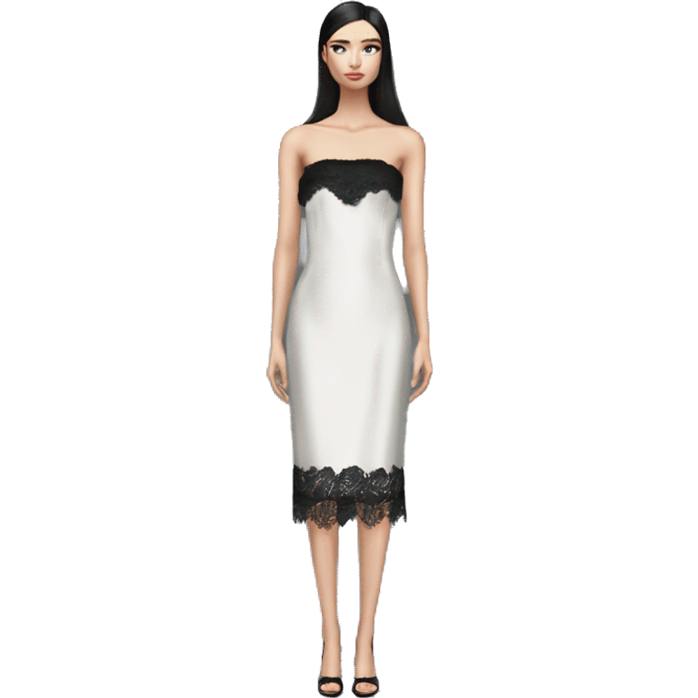 Realistic isolated black silk strapless straight dress straight neck with minimal white lace emoji