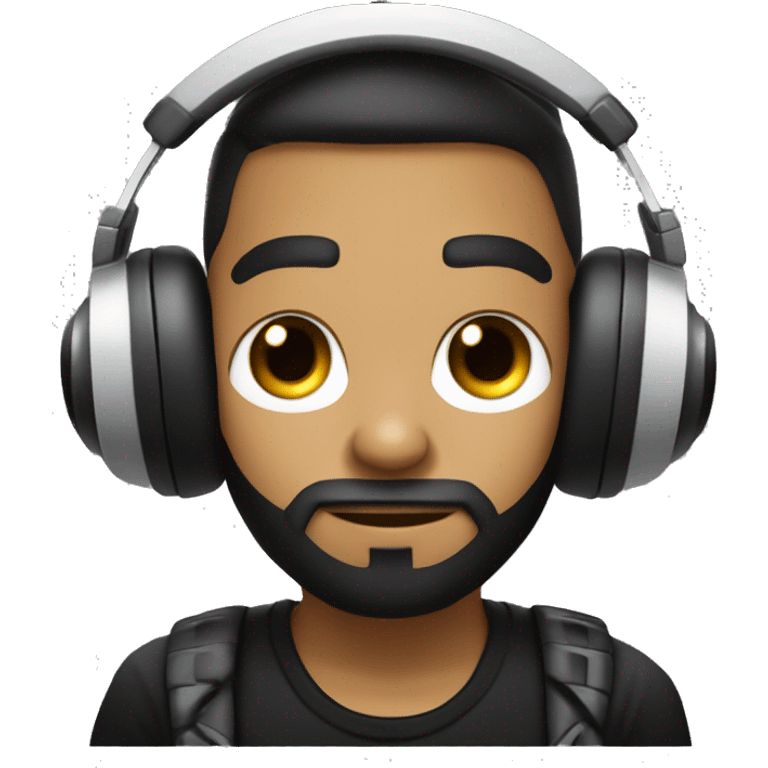 DJ DE PIEL BLANCA CON PELO NEGRO AURICULARES Y CONSOLA DE DJ EN SUS MANOS emoji