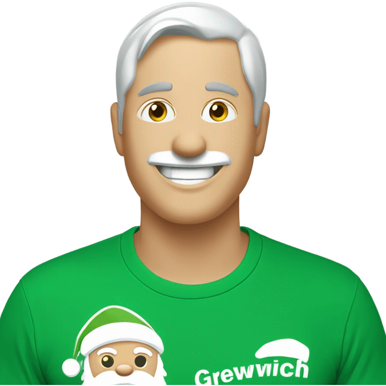 Santa winking wearing a green t-shirt with the words ‘Greenwich Health’ written in white letters  emoji