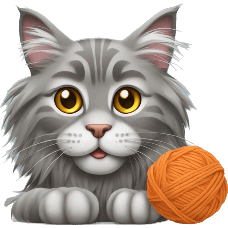 Grey maine coon playing with a ball of yarn  emoji