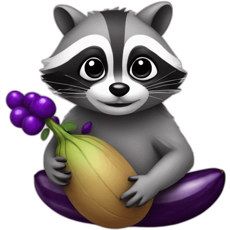 Raccoon holding purple eggplant emoji