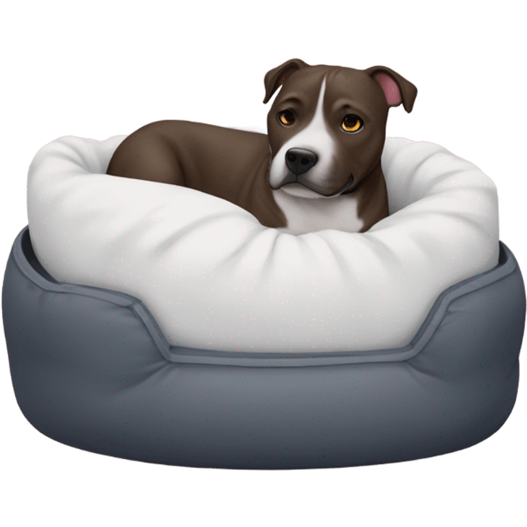 Staffie dog in small bed emoji