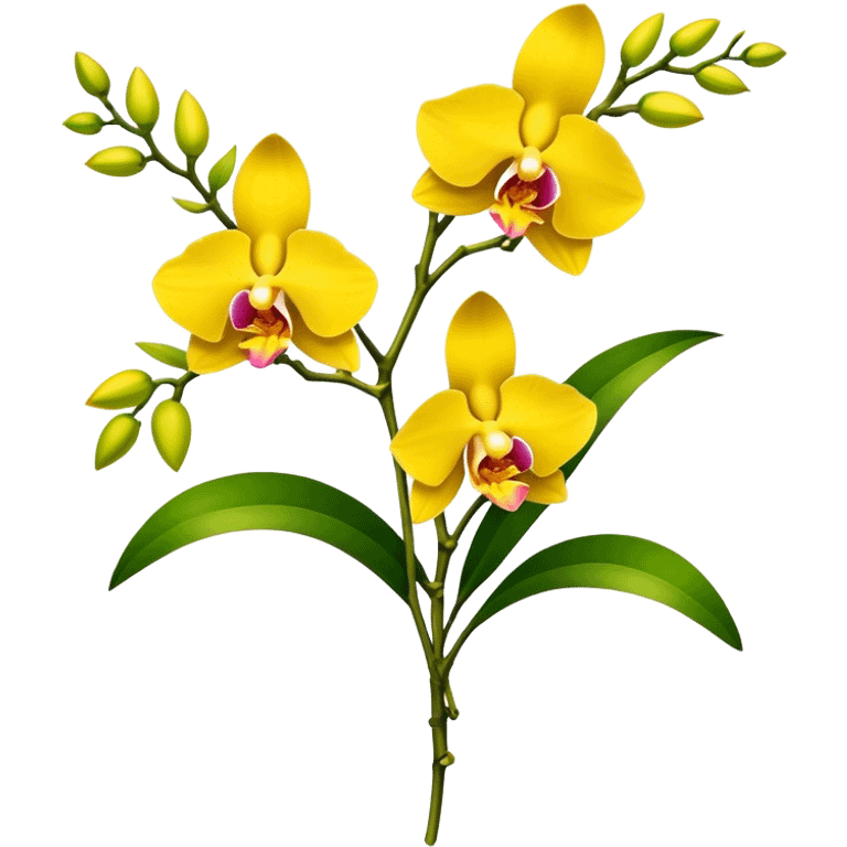 big bouquet yellow Dendrobium Orchid flower, stem, leaf emoji