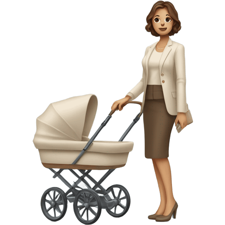 beautiful mother with brown hair. next to beige baby carriage emoji