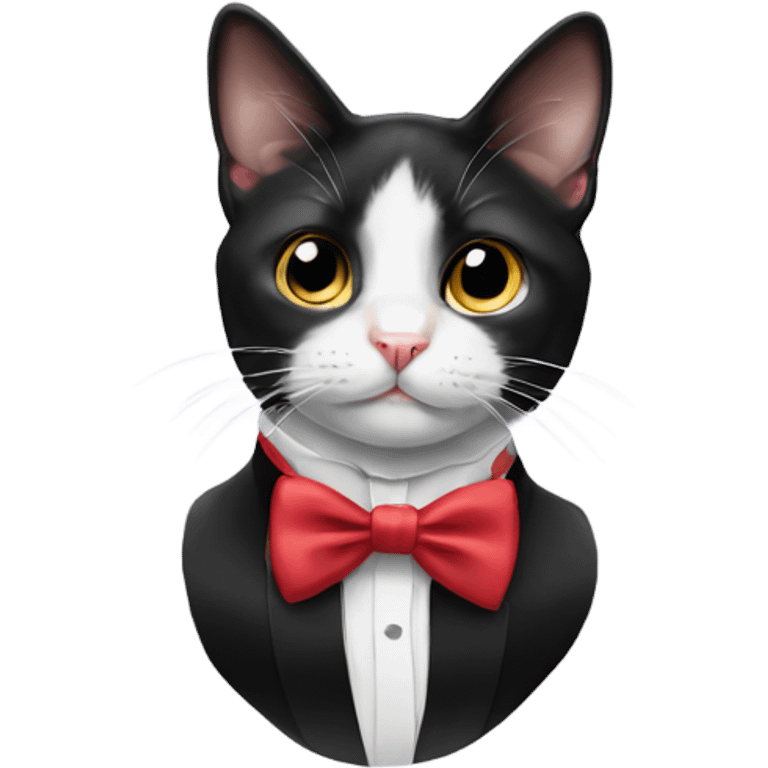 Tuxedo cat wearing a bow tie emoji