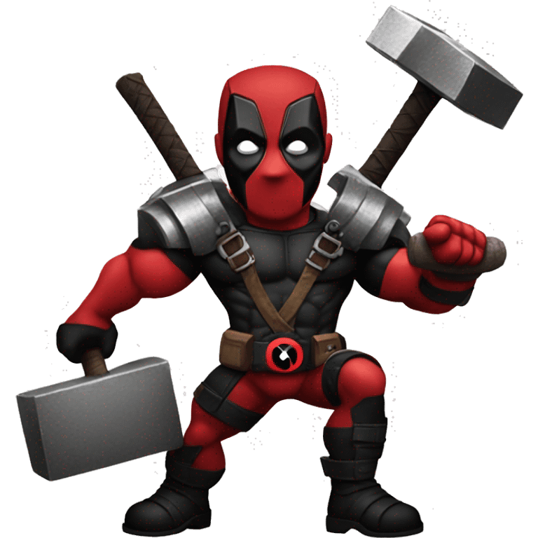 Deadpool holding thors hammer emoji