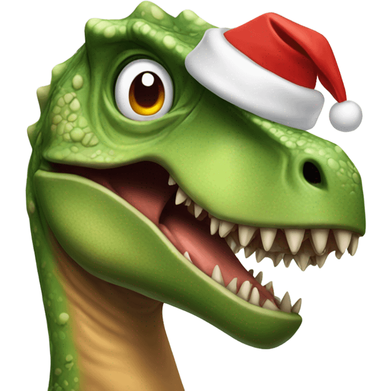 Dinosaur with Santa hat emoji