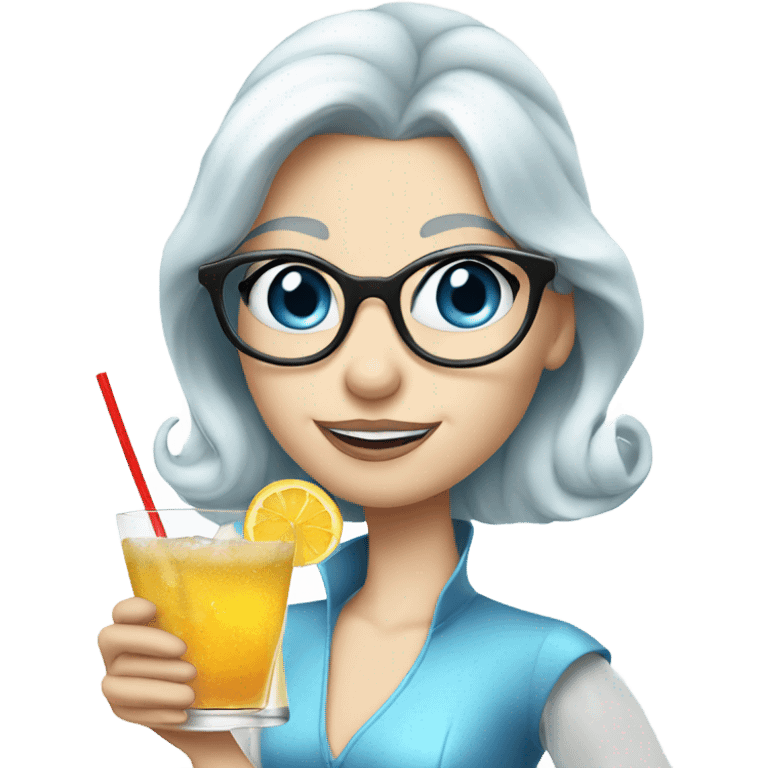 Pale Cinderella blue eyes wearing glasses drinking a cocktail  emoji