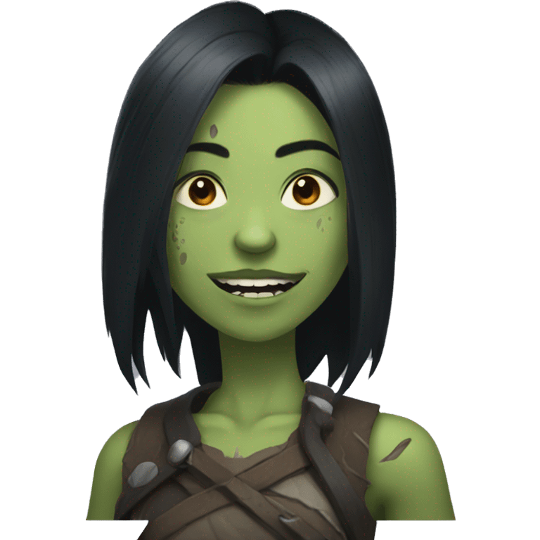 Half orc female with black hair and large teeth and a scar on face emoji