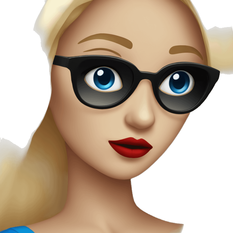 Black sunglasses girl long blonde hair blue eyes and red lipstick  emoji