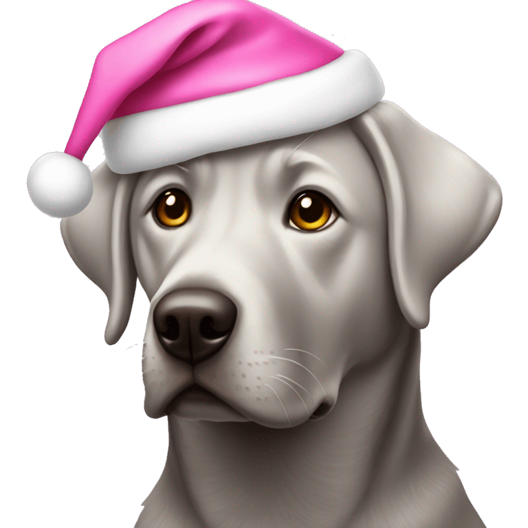 Silver Lab wearing pink Santa hat emoji