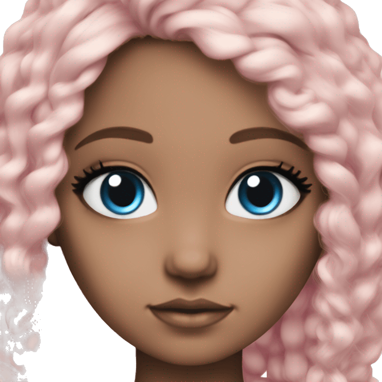 ocean blue doll eyes, brun hair, feminine, pink, girl, angelic emoji