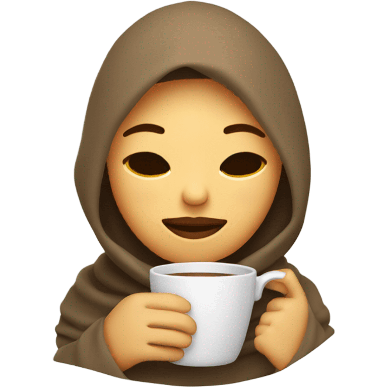 girl inside a blanket sipping coffee eyes closed emoji