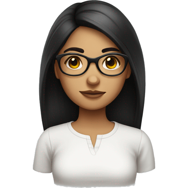 Mexican girl with dark straight hair eyelashes and glasses in a white shirt  emoji