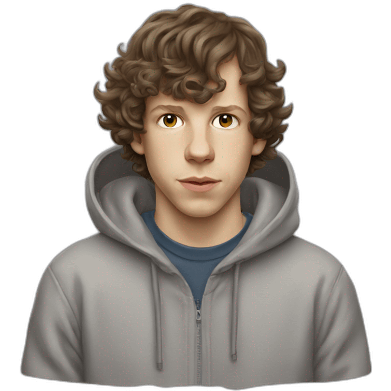 Jesse Eisenberg grey hoodie brown hair emoji