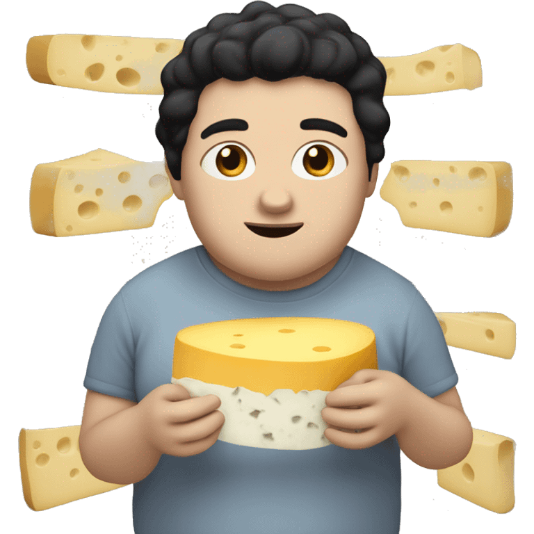 Fat white boy with black hair eating cheese emoji