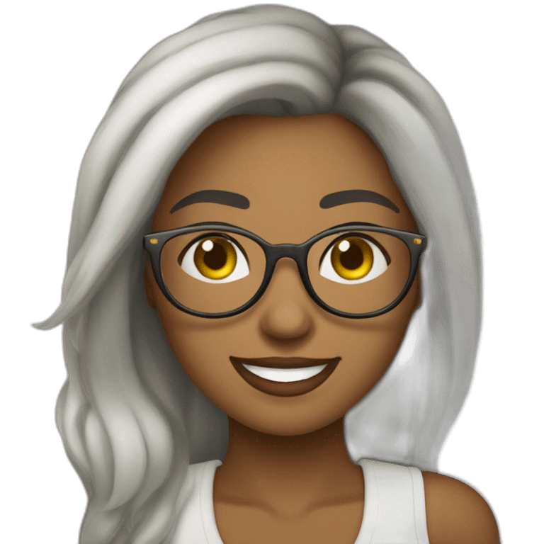 mulher de cabelo curto usando oculos redondo branco, feliz emoji