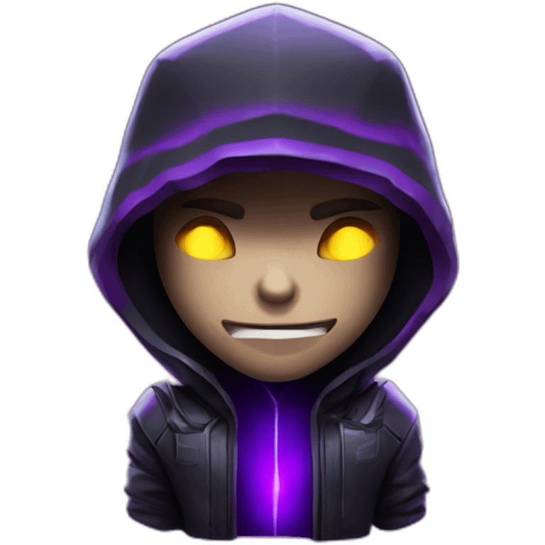 tools with this style : Crytek Crysis Video game neon glowing bright purple character purlple black hooded hacker themed character emoji