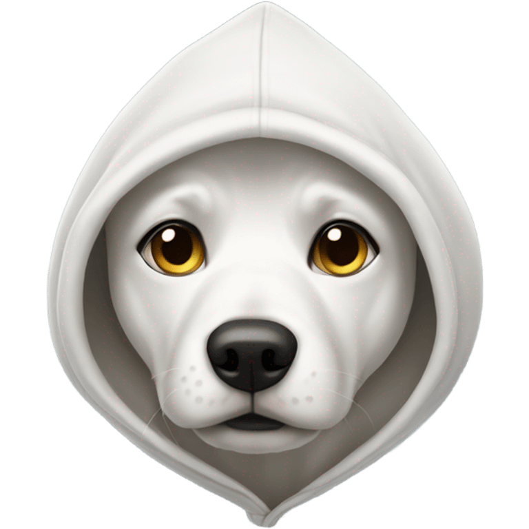 White dog wearing a hoodie emoji