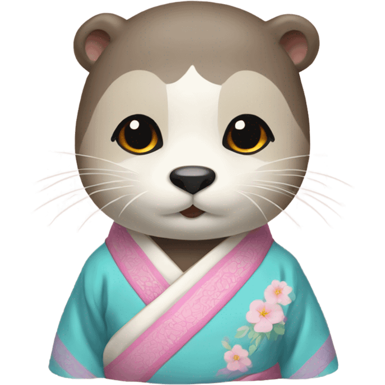 An otter face wear pastel-colored traditional Korean hanbok emoji