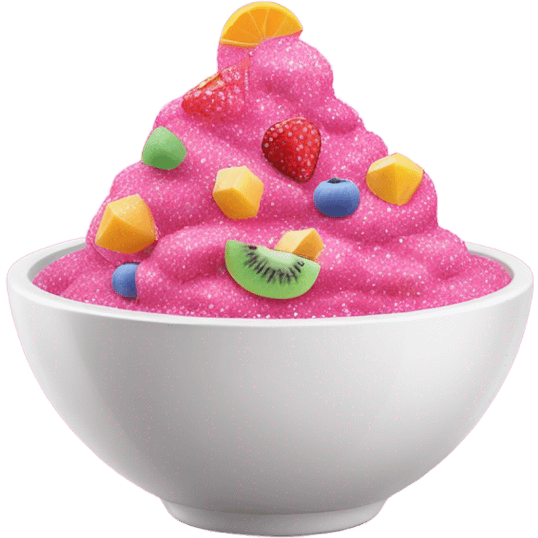 Hot pink yogurt with fruit and glitter inside bowl  emoji