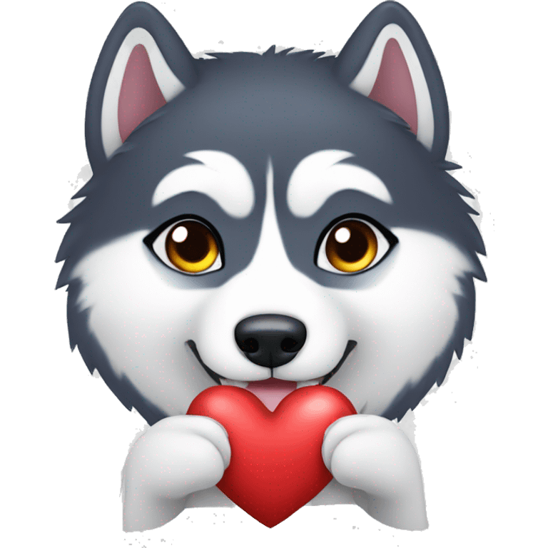 husky hold a big heart emoji