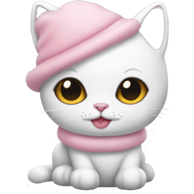 Baby pink cat with a snowman costume  emoji