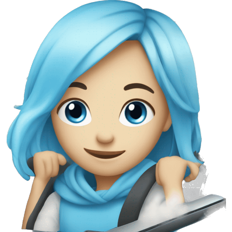 smiling girl blue eyes with car emoji