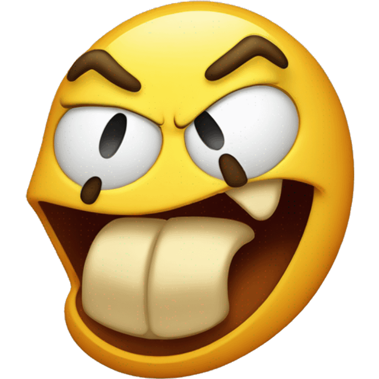 Angry frowning emoji face biting its tongue, tongue must be folded inside mouth and held by teeth, appearing outside emoji