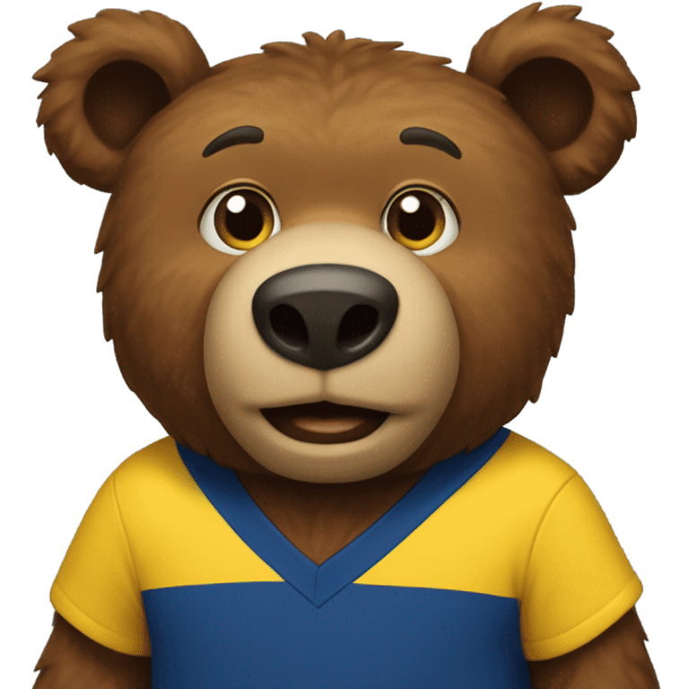 A brown bear wearing a yellow and blue University of Michigan shirt  emoji