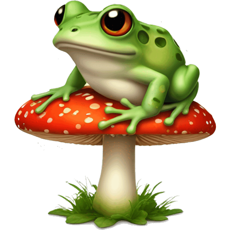 a frog sits on a fly agaric emoji