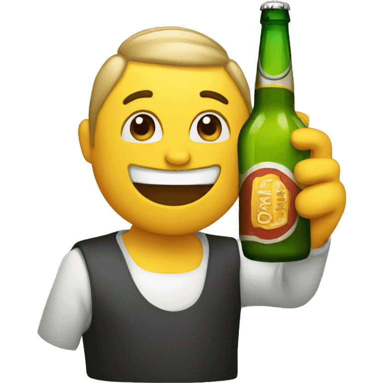 an emoji drinking a bottle of beer emoji