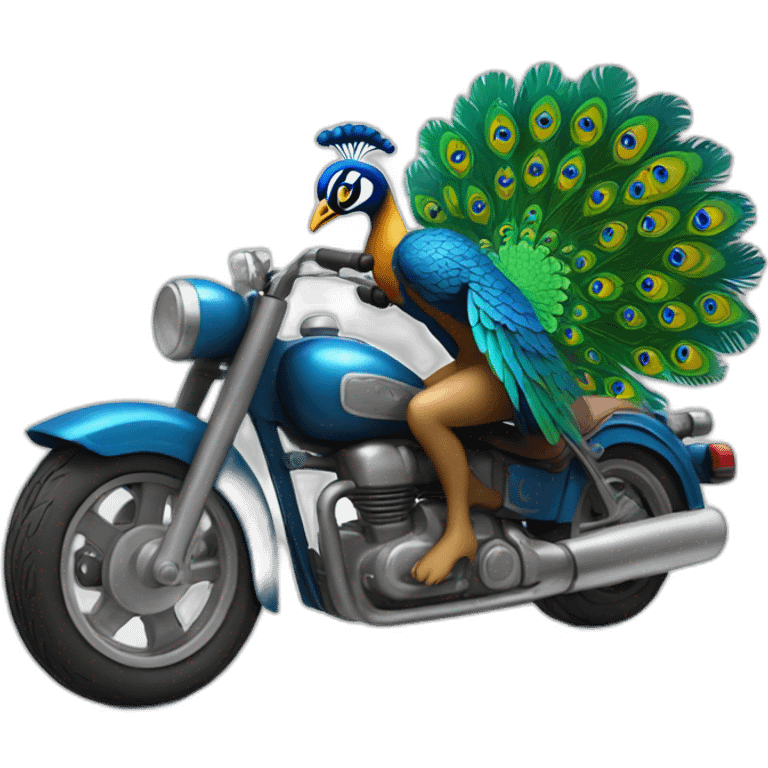 cheeky peacock riding a motorcycle emoji