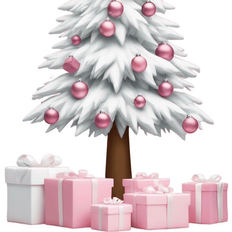 Light pink Christmas gifts under a white Christmas tree  emoji