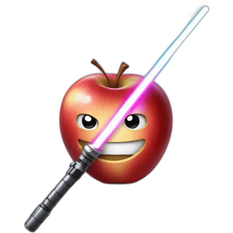 smiling red apple holding a light saber emoji