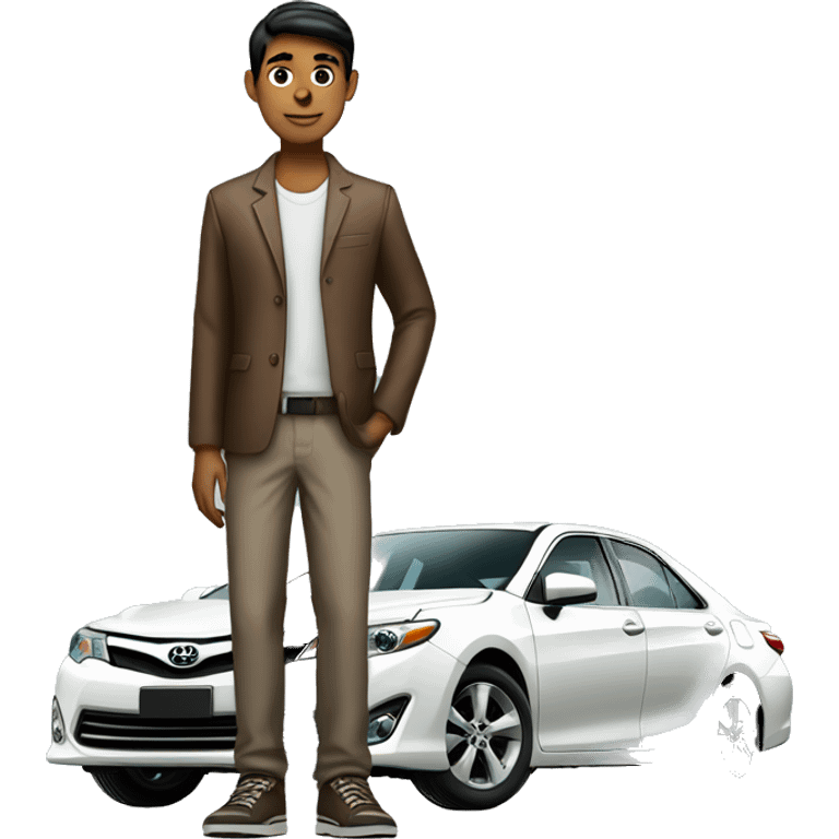 slender indian boy standing next to a toyota camry emoji