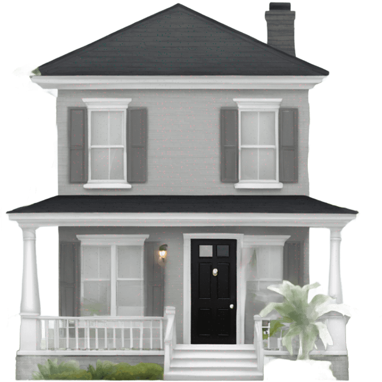 Grey 2 story house white trim black front door and palm trees emoji