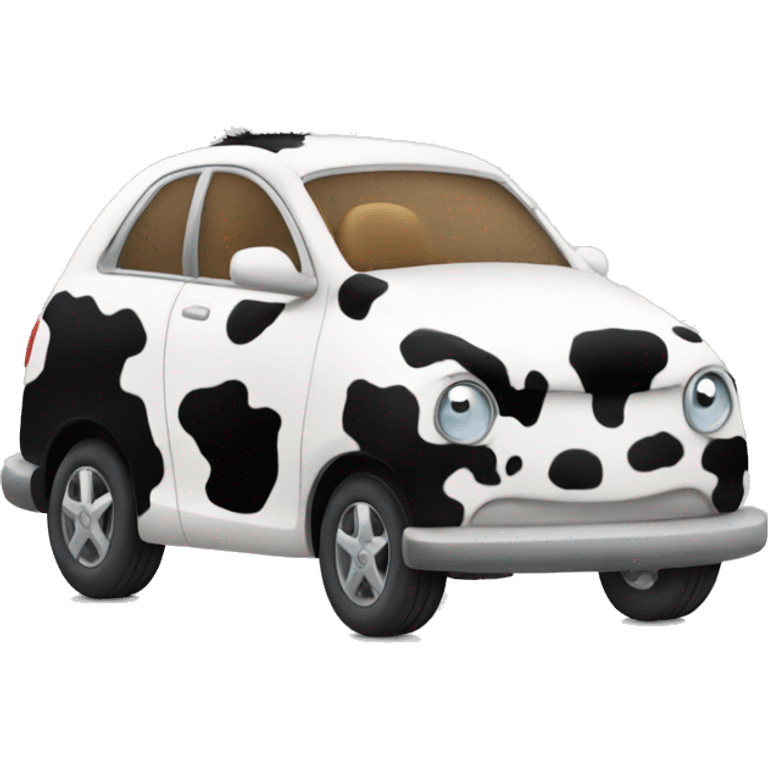 Whte car with cow fur emoji