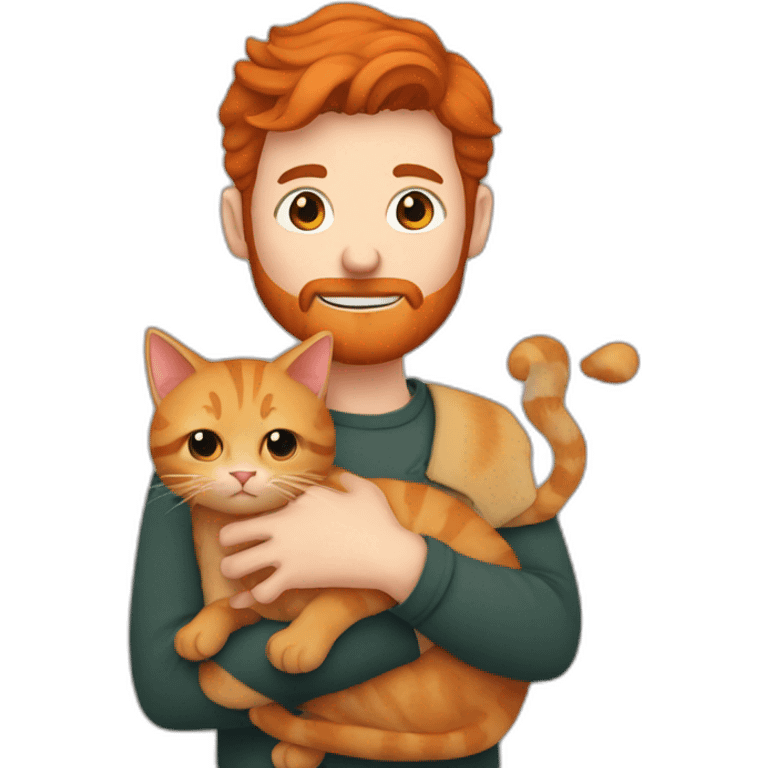 Michael red beard holding his ginger cat in his arms emoji