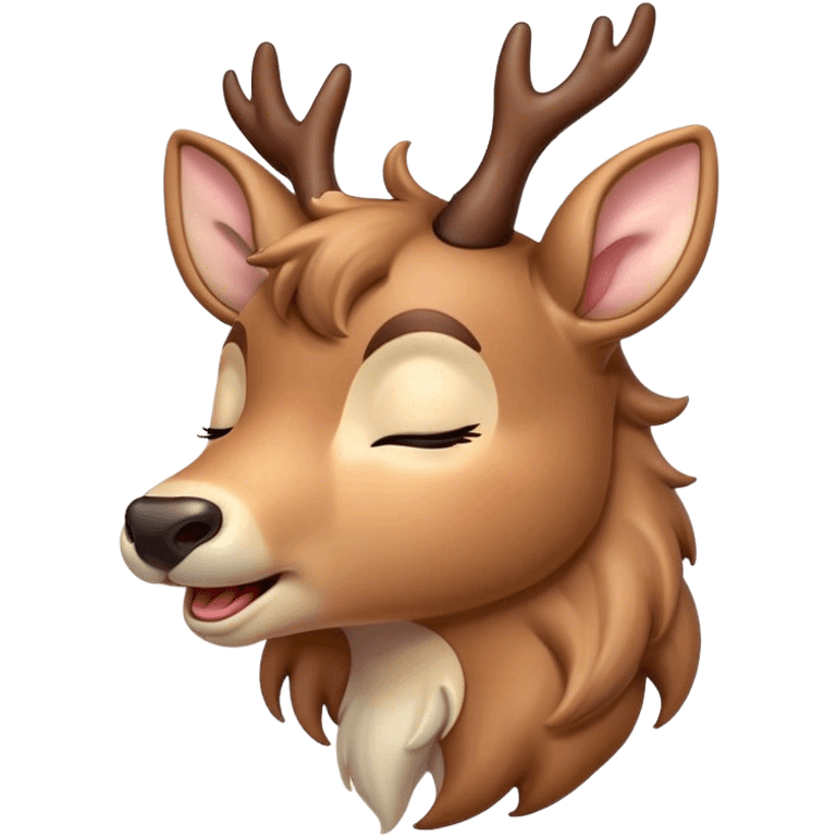 Cinematic Cute Yawning Deer Portrait Emoji, Head tilted slightly with a dramatic, wide-open yawn, revealing a soft, dappled coat and elegantly drooping ears, eyes barely open in drowsy contentment, Simplified yet irresistibly adorable features, highly detailed, glowing with a soft, cozy glow, high shine, relaxed yet expressive, stylized with a touch of natural whimsy, bright and endearing, soft glowing outline, capturing the essence of a sleepy yet affectionate deer, so drowsy it feels like it could stretch right out of the screen and curl up for a nap! emoji