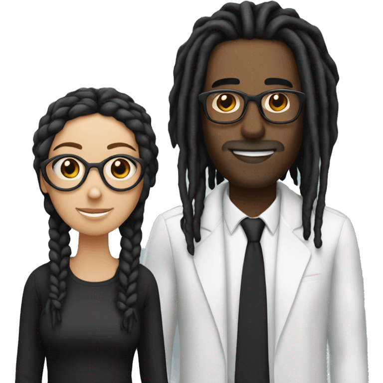 A couple  and the man is black with dreads and the women is white with black glasses and black hair emoji