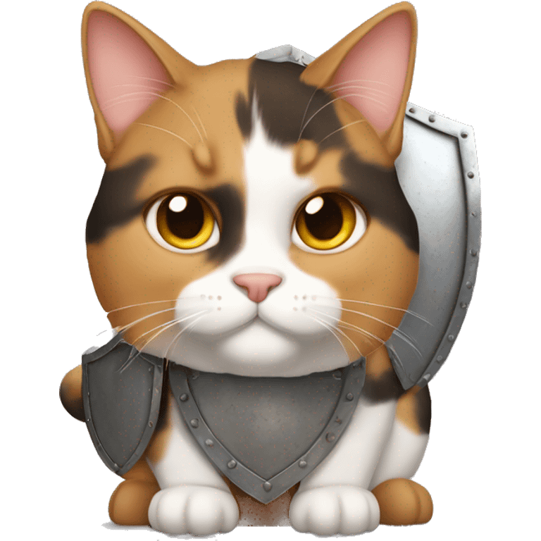 Fat calico cat with a shield  emoji