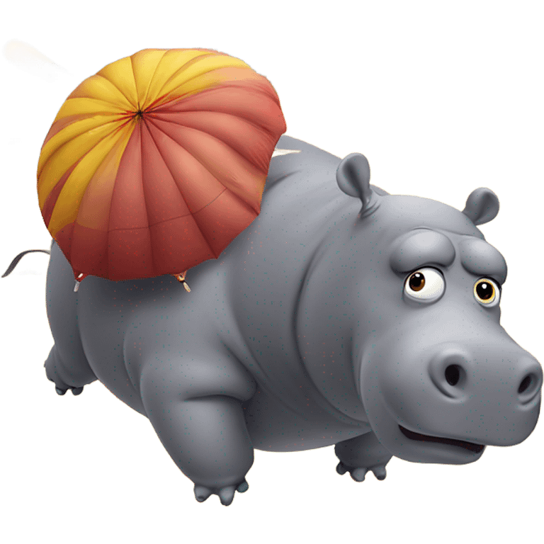 Fat hippo parachuting out of an exploding plane emoji