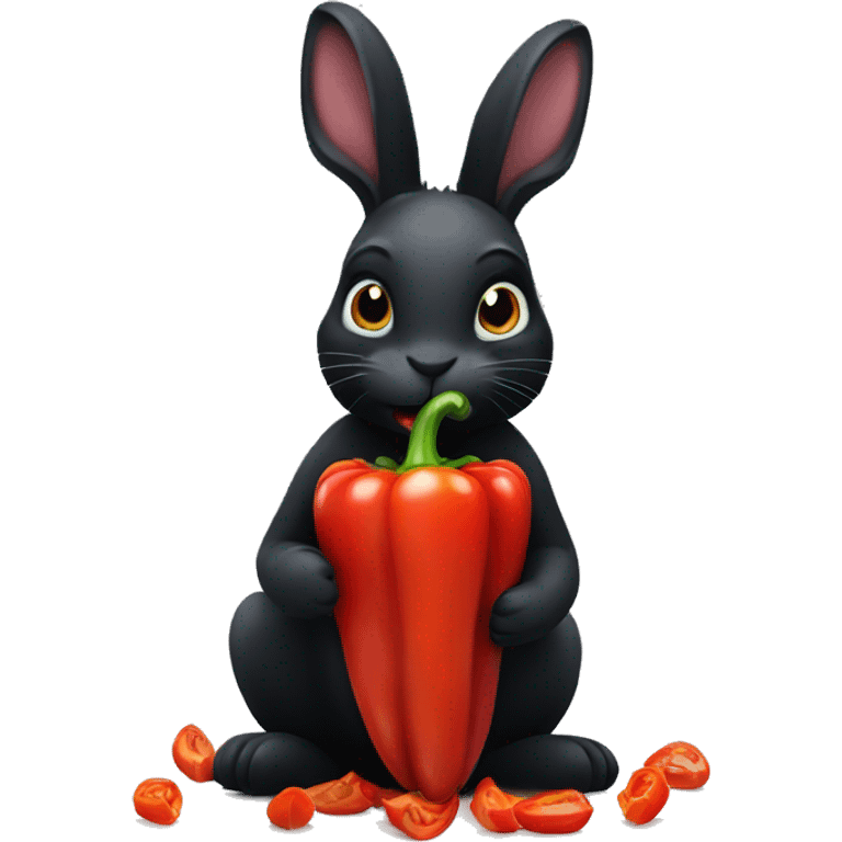 Black rabbit eating red bell pepper emoji