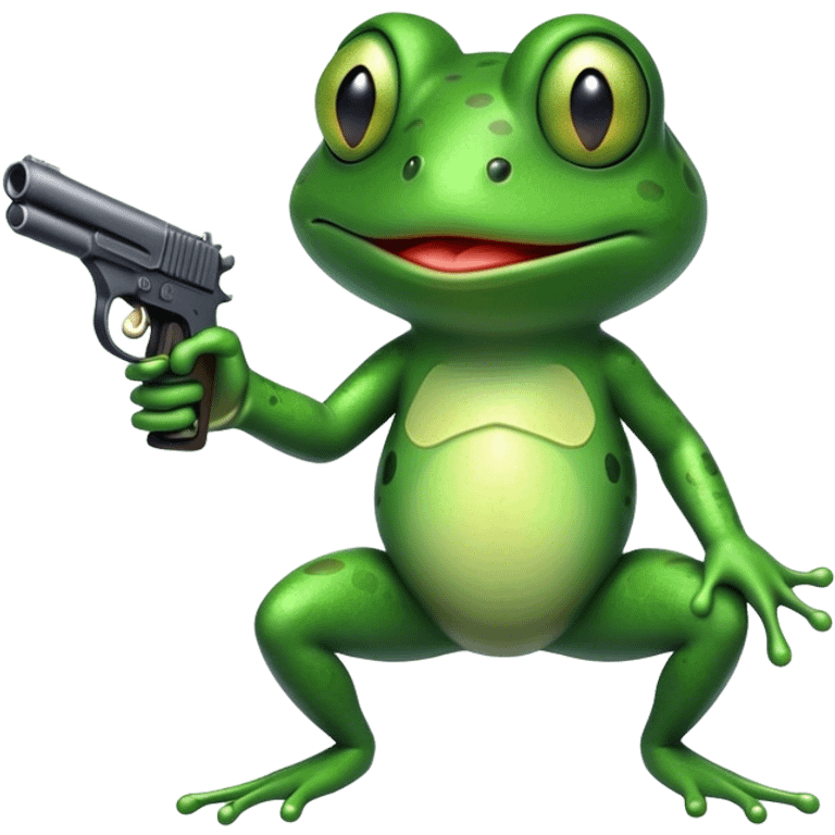 Frog pointing gun at screen emoji