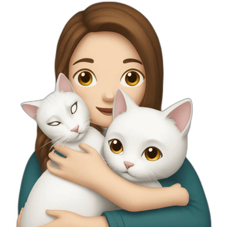 a brown haired white woman hugging white cat emoji