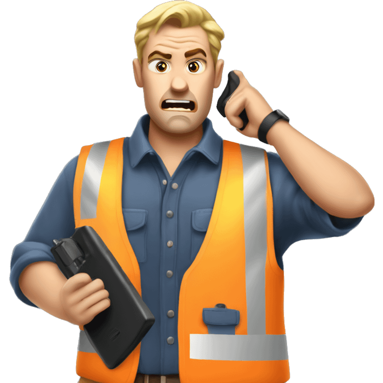 Guy ANGRY on walkie talkie in work vest emoji